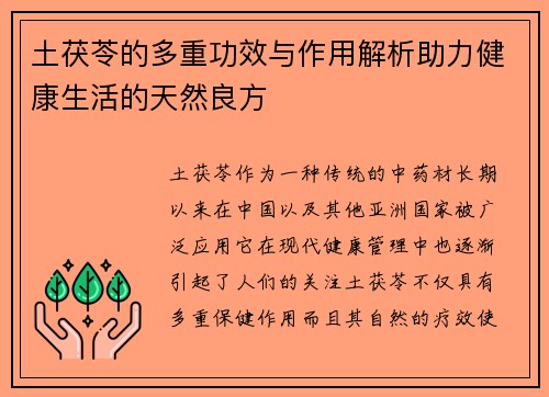 土茯苓的多重功效与作用解析助力健康生活的天然良方